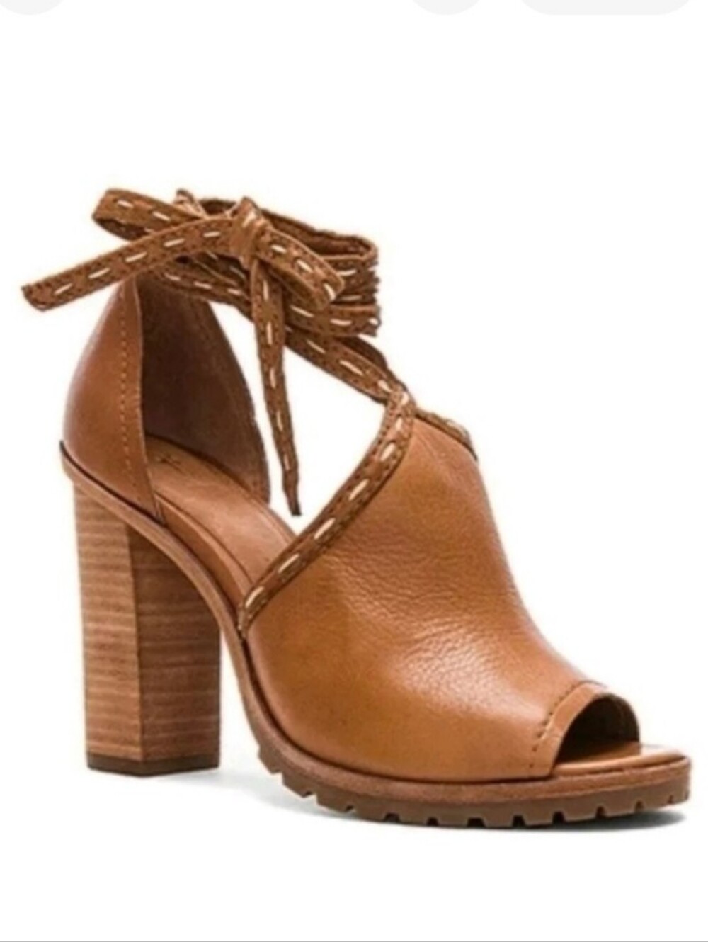 FRYE Women’s Suzie Pickstich Leather Lug Heel Sandals Whiskey Brown Size 9
